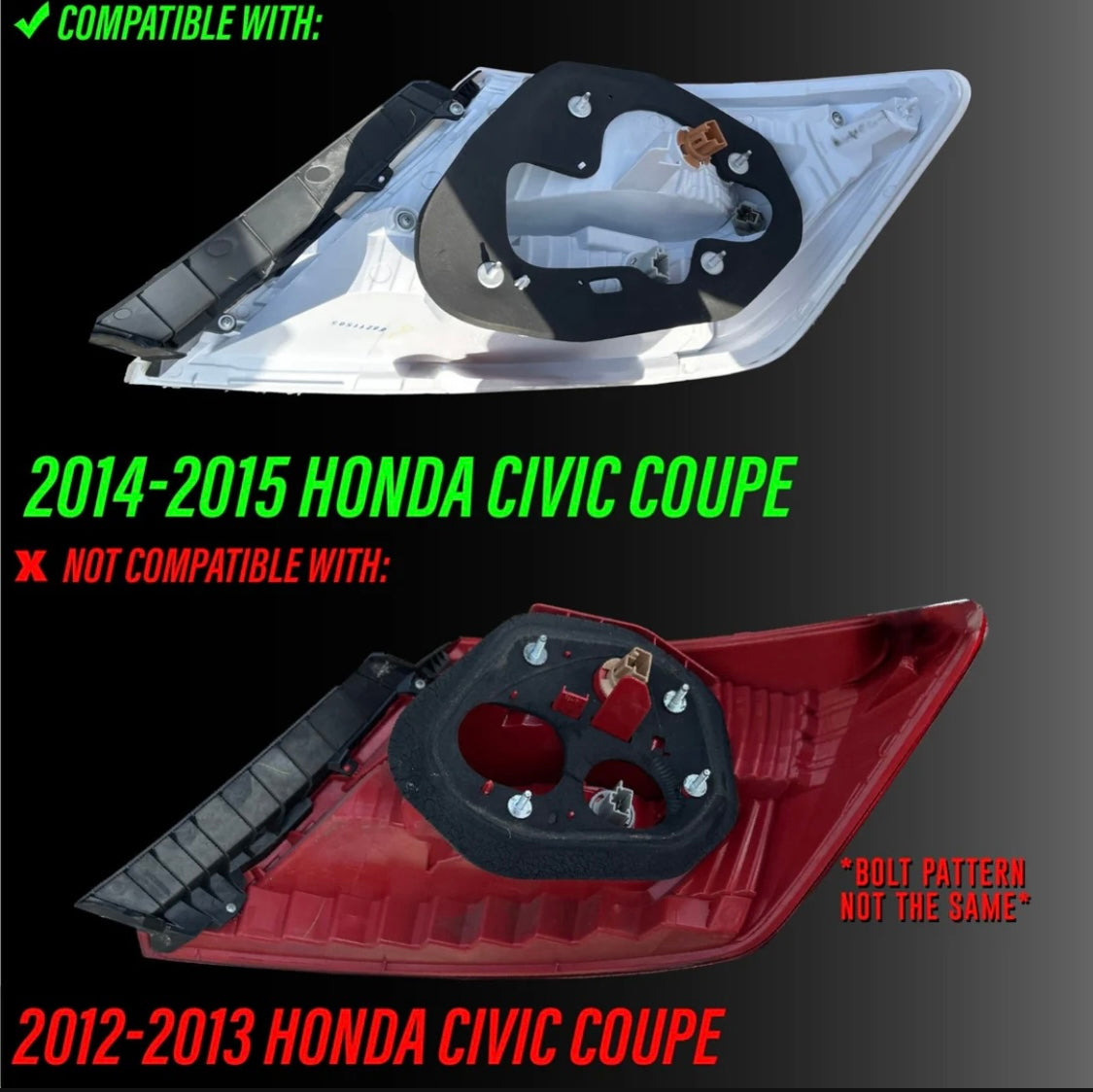 2014-2015 Honda Civic 2 Door Coupe & SI All Clear Lens Tail Lights