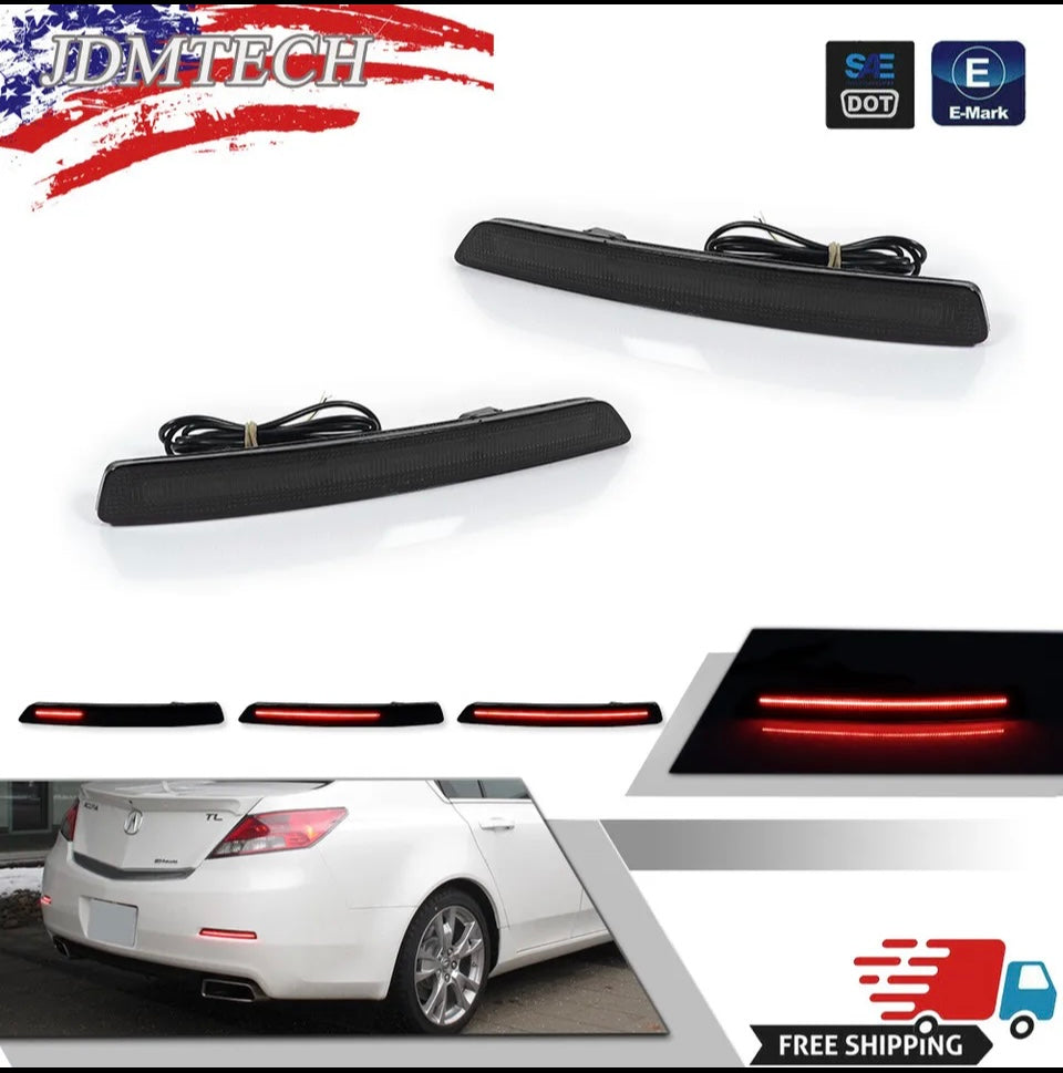 Red oh Smoked LED Rear Bumper Reflector Tail Brake Signal Lights for Acura TL 2012-14
