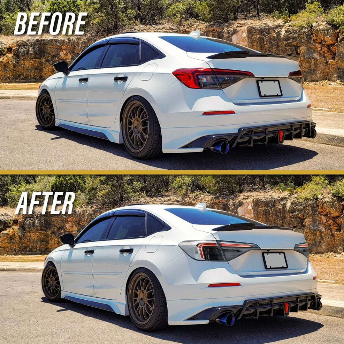 2022-2025 Honda Civic 4D Sedan OE Style Black Housing All Clear Lens With Built In Red LED Bars 4PC Tail Lights