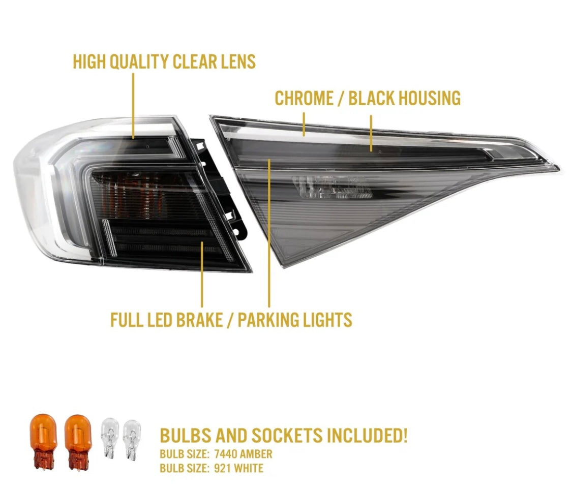 2022-2025 Honda Civic 4D Sedan OE Style Black Housing All Clear Lens With Built In Red LED Bars 4PC Tail Lights