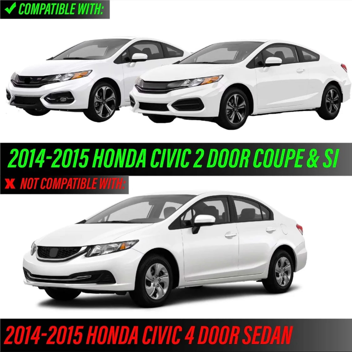 2014-2015 Honda Civic 2 Door Coupe & SI All Clear Lens Tail Lights