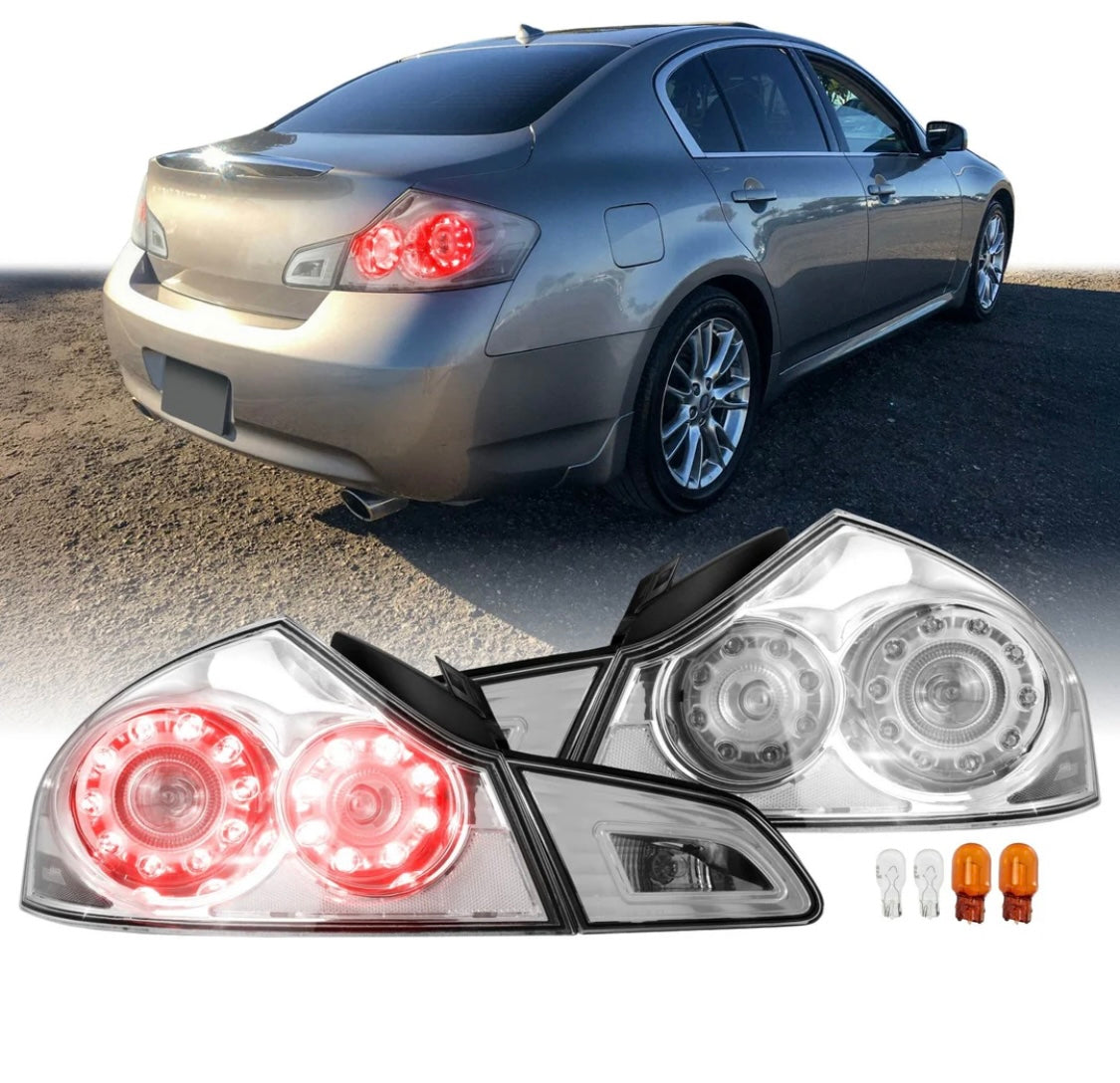 2007-2013 Infiniti G35 4D, 2009-2013 G37 4D & 2015 Q40 4D Sedan All Clear Lens LED Tail Lights