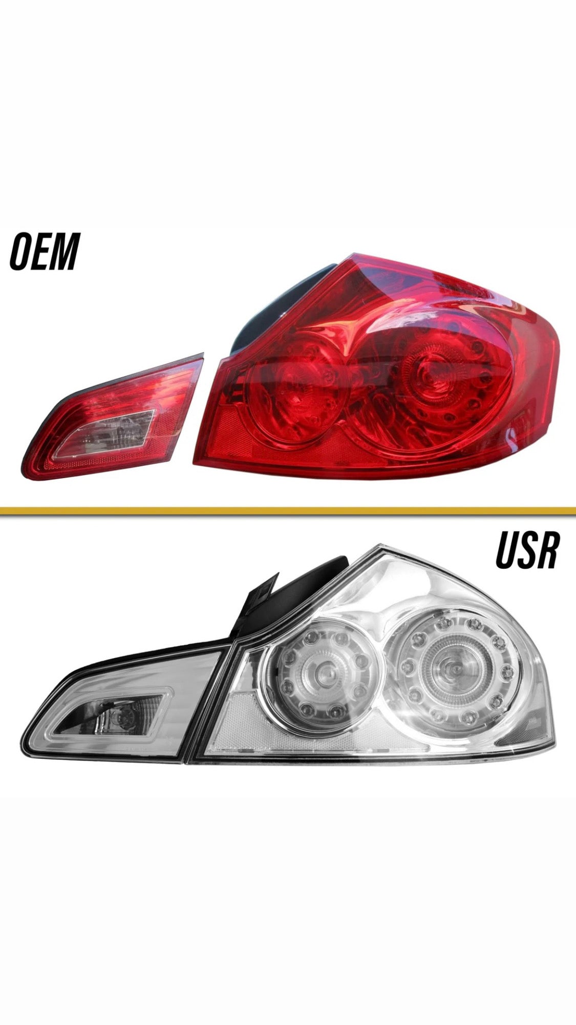 2007-2013 Infiniti G35 4D, 2009-2013 G37 4D & 2015 Q40 4D Sedan All Clear Lens LED Tail Lights