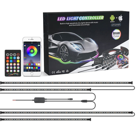 RGB LED Strip Under Car Tube Underglow Lights Kit + APP Bluetooth Remote Control