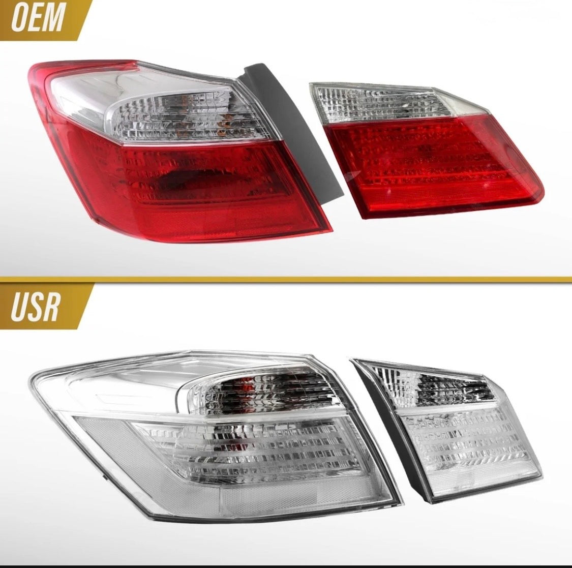 2013-2015 Honda Accord 4D Sedan All Clear Lens Halogen Tail Lights