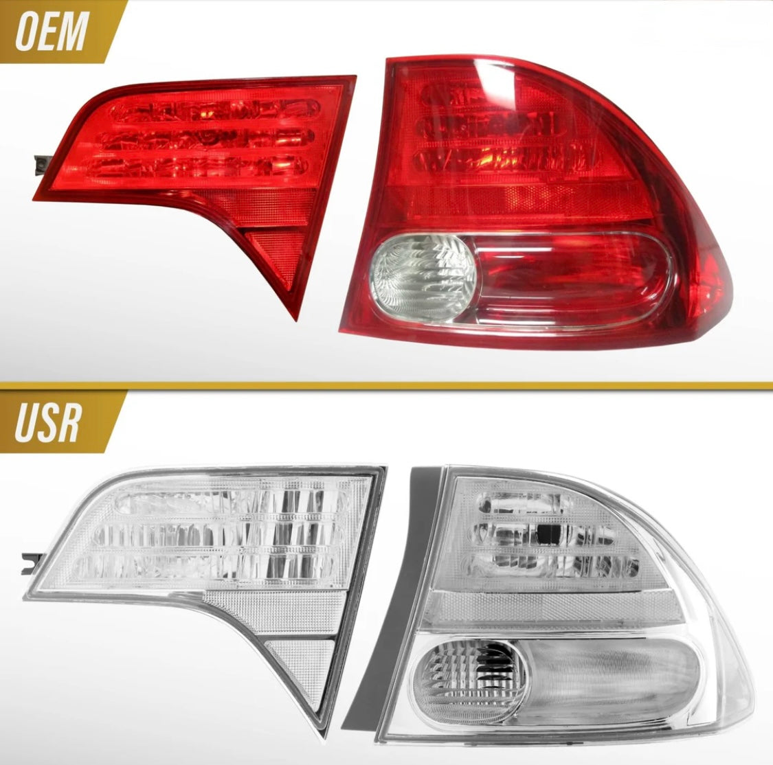 2006-2011 Honda Civic 4D Sedan Euro Spec 4PC All Clear Tail Lights