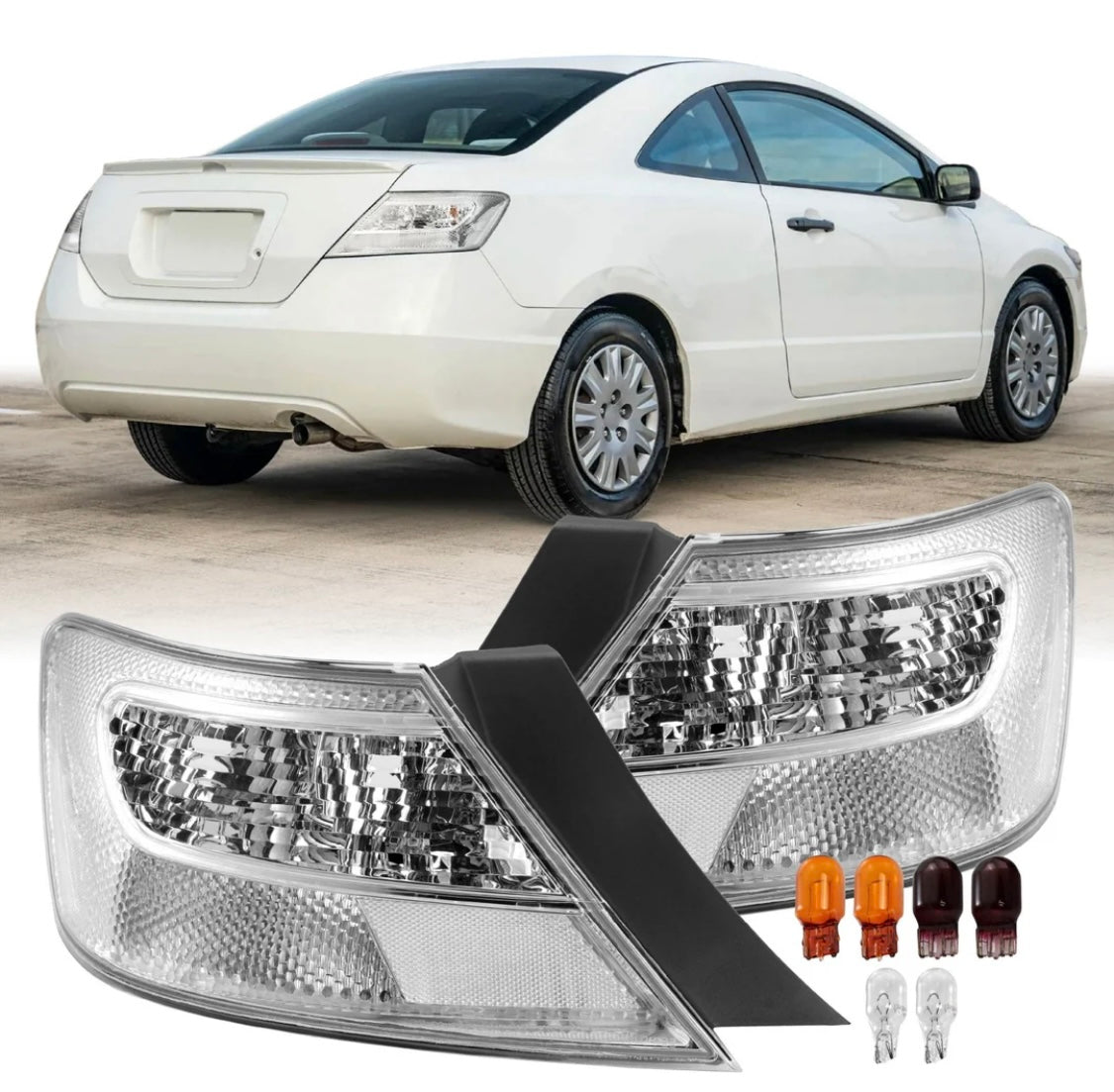 2006-2011 Honda Civic 2 Door Coupe All Clear Lens Tail Lights