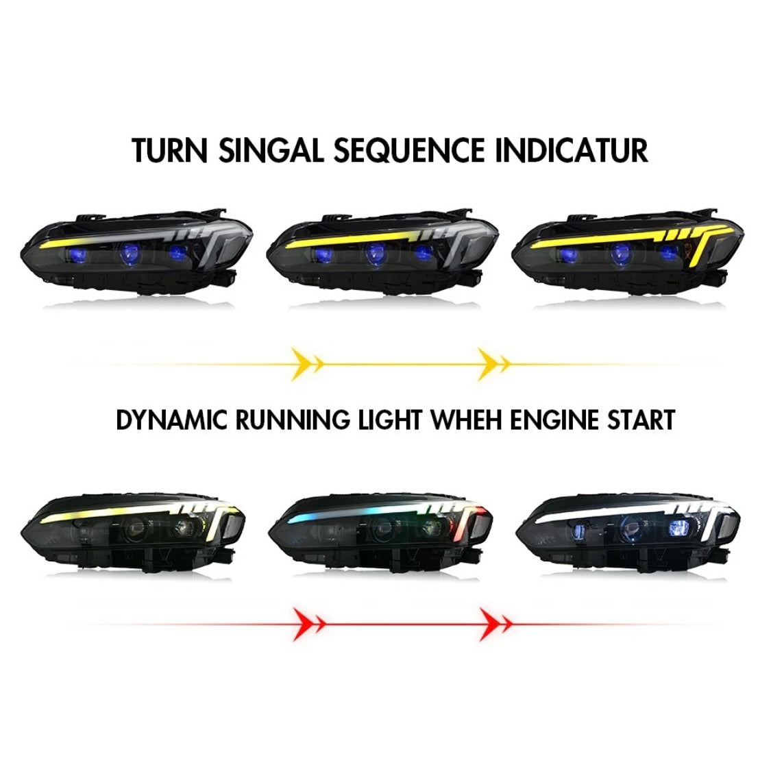 Pair RGB LED Headlights For Honda Civic 11th Gen 2022-2025 Front Lamp Sequential