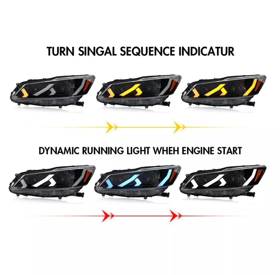 LED Headlights for Honda Accord 9th Gen 2016 2017 Front Lamps Sequential