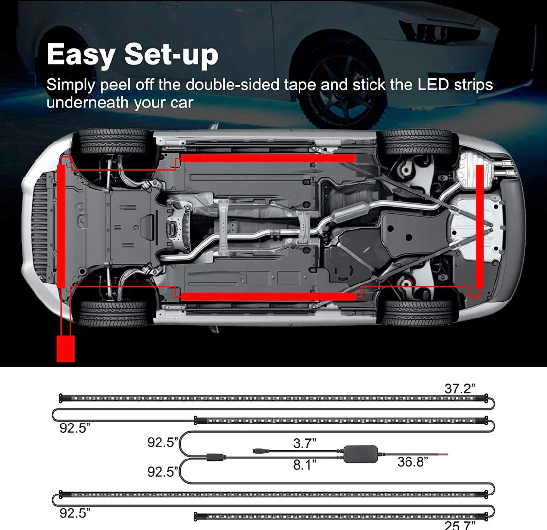 RGB LED Strip Under Car Tube Underglow Lights Kit + APP Bluetooth Remote Control