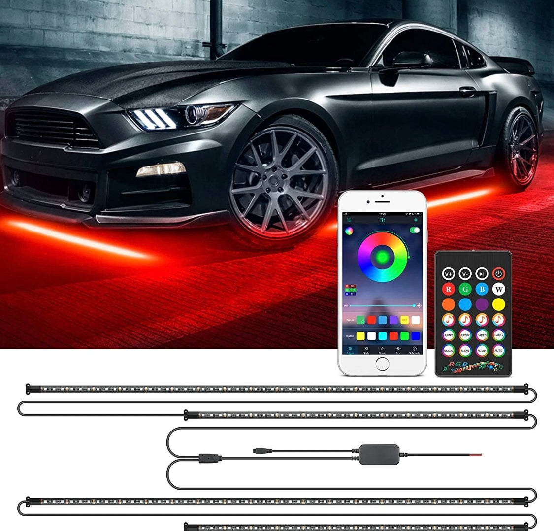 RGB LED Strip Under Car Tube Underglow Lights Kit + APP Bluetooth Remote Control