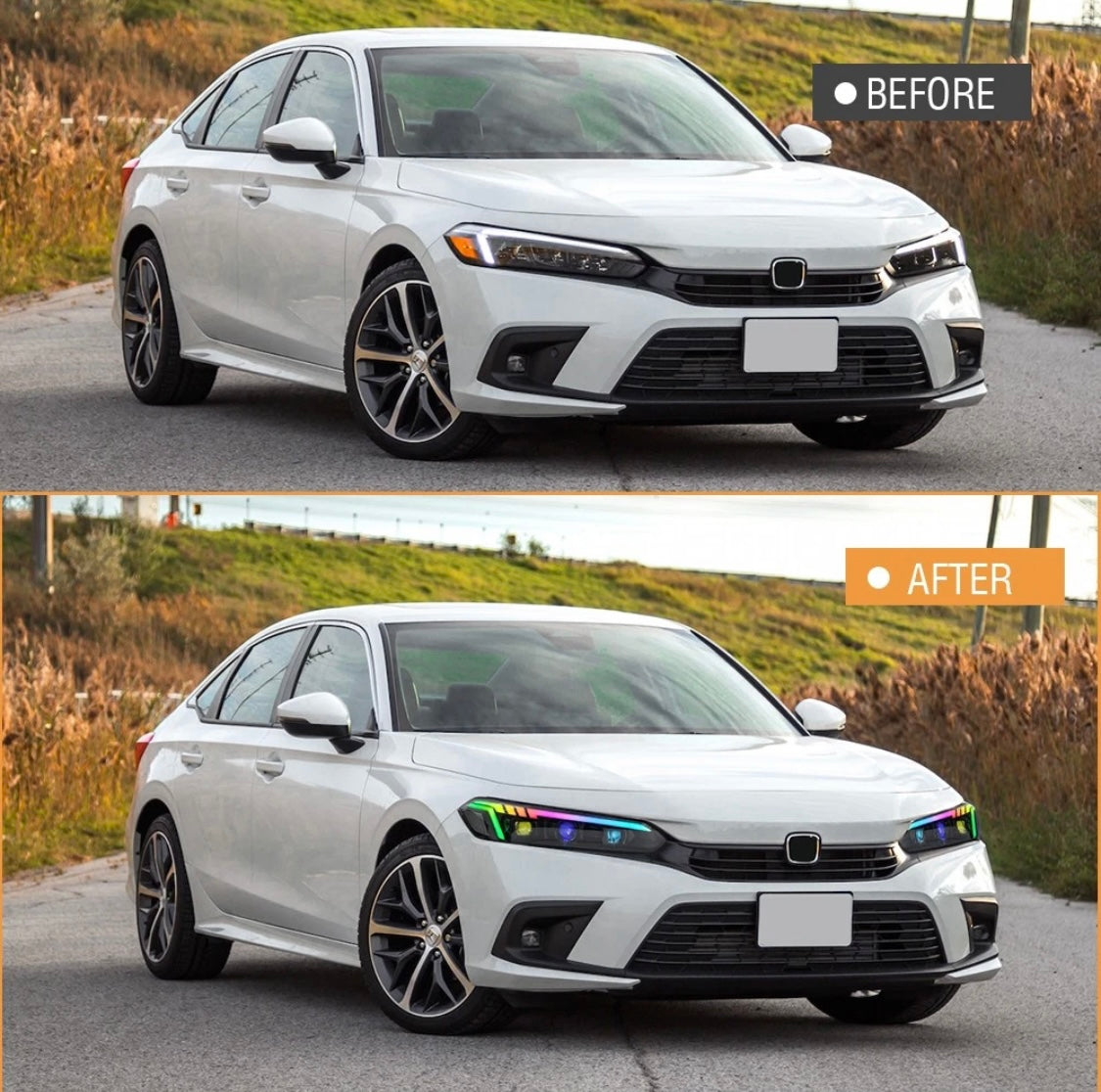 Pair RGB LED Headlights For Honda Civic 11th Gen 2022-2025 Front Lamp Sequential