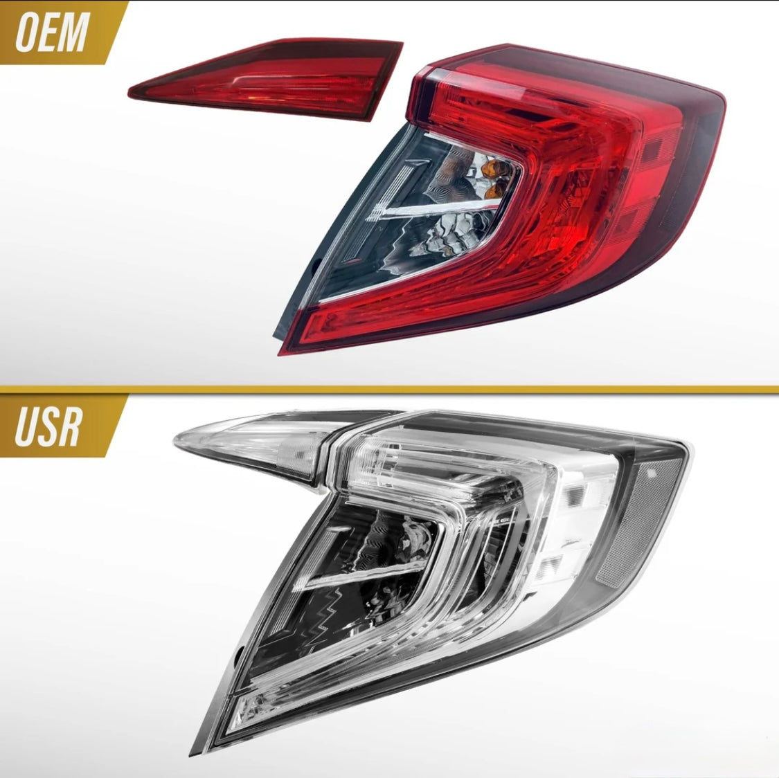 2016-2021 Honda Civic 4D Sedan All Clear Lens Built In Red LED Bars 4PC Tail Lights