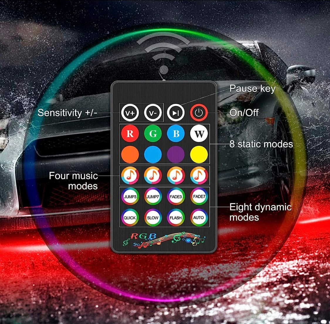 RGB LED Strip Under Car Tube Underglow Lights Kit + APP Bluetooth Remote Control