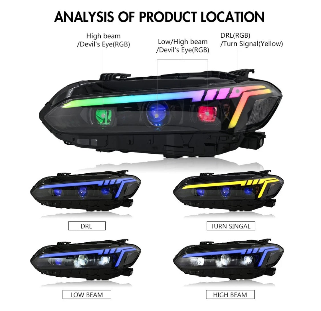Pair RGB LED Headlights For Honda Civic 11th Gen 2022-2025 Front Lamp Sequential