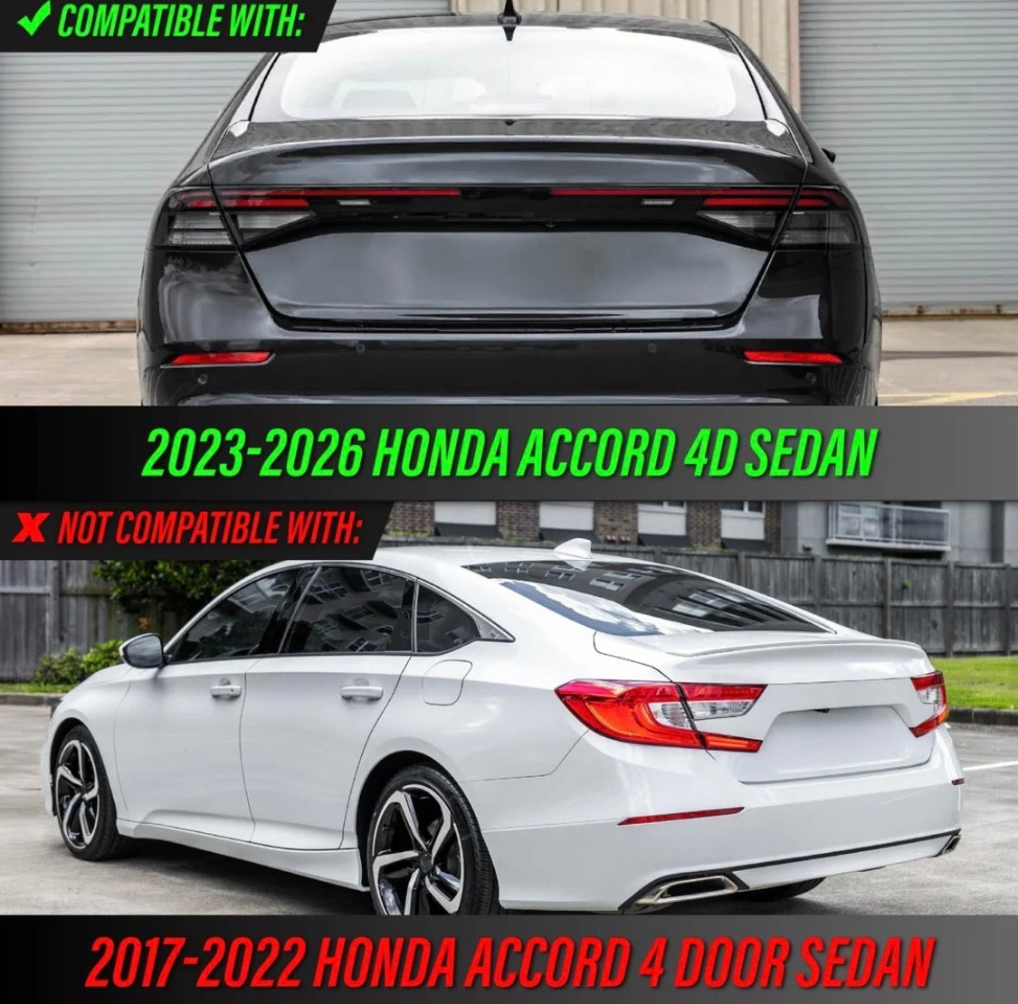 2023-2026 Honda Accord 4D Sedan Black Housing All Clear Lens Full LED 3PC Tail Lights