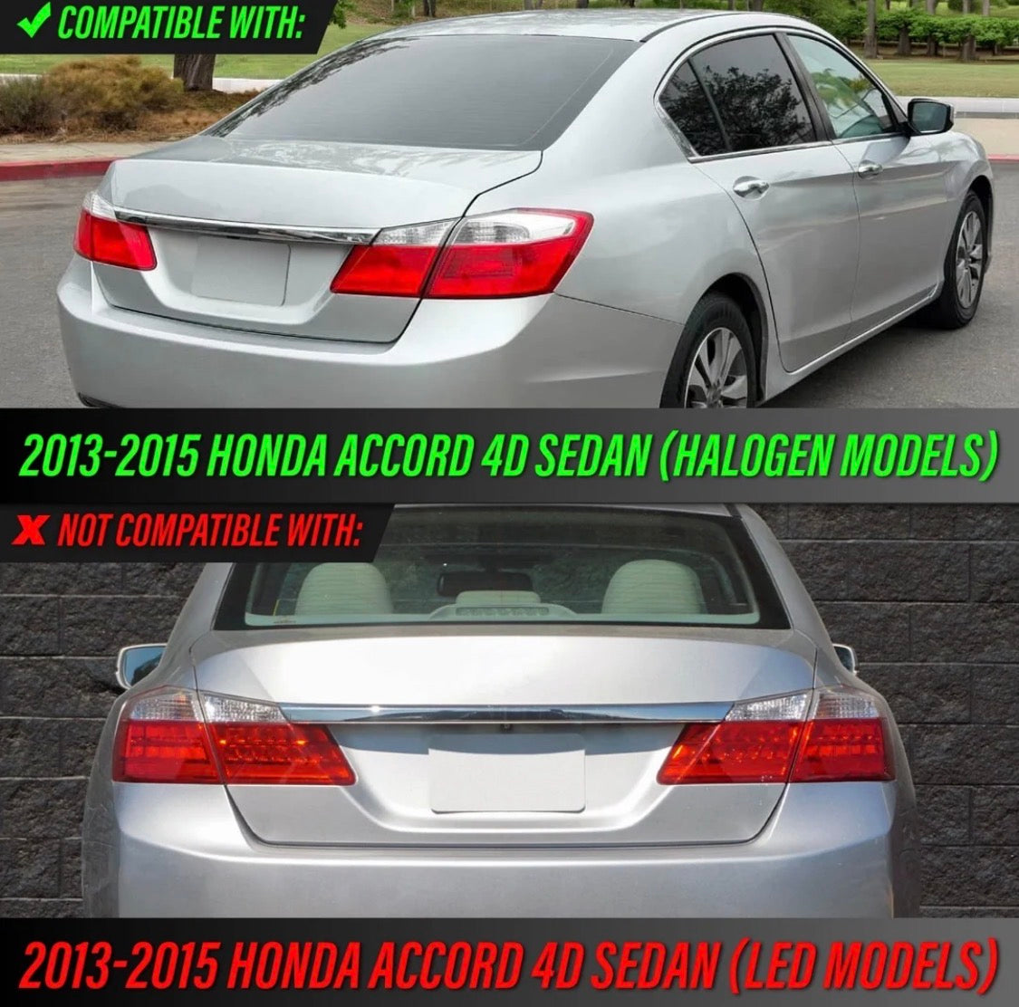 2013-2015 Honda Accord 4D Sedan All Clear Lens Halogen Tail Lights