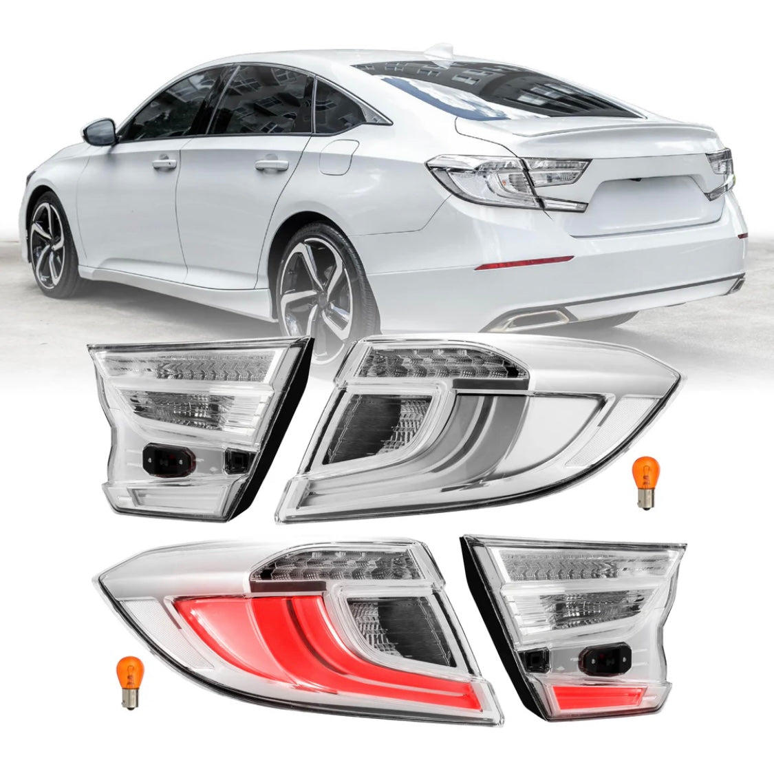 2018-2022 Honda Accord 4D Sedan All Clear Lens 4PC LED Tail Lights