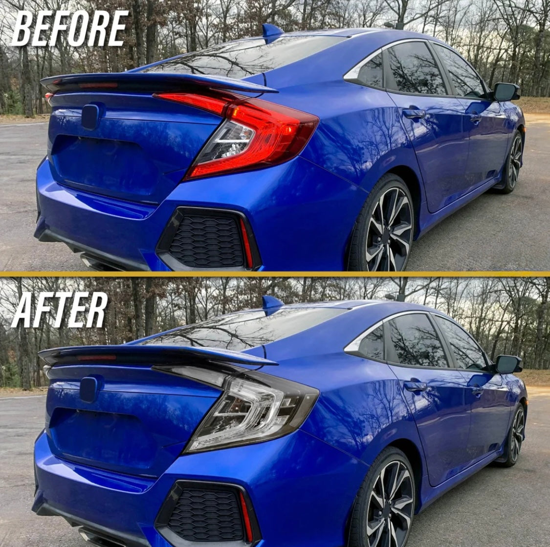 2016-2021 Honda Civic 4D Sedan All Clear Lens Built In Red LED Bars 4PC Tail Lights