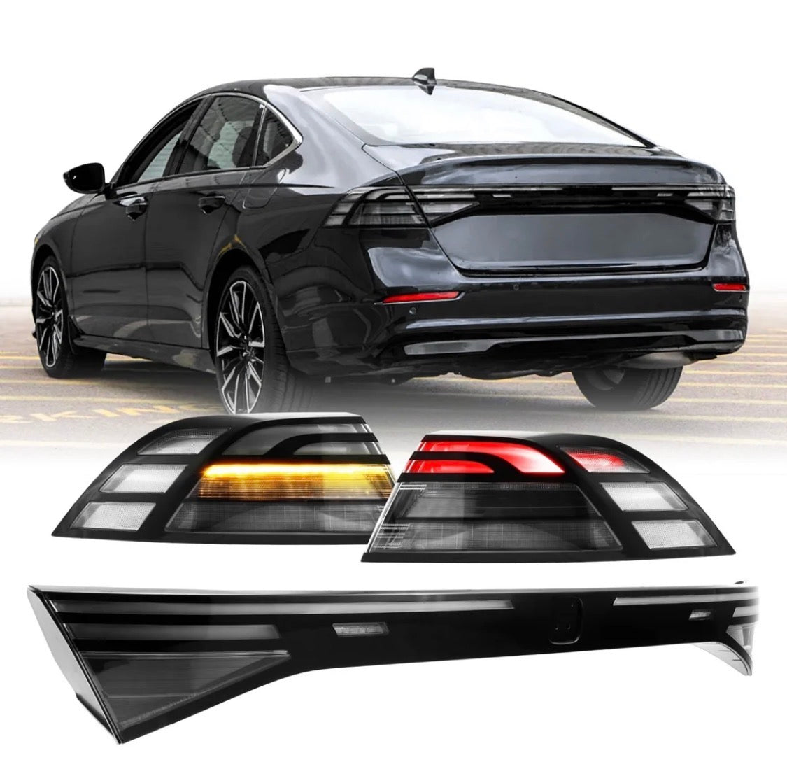 2023-2026 Honda Accord 4D Sedan Black Housing All Clear Lens Full LED 3PC Tail Lights
