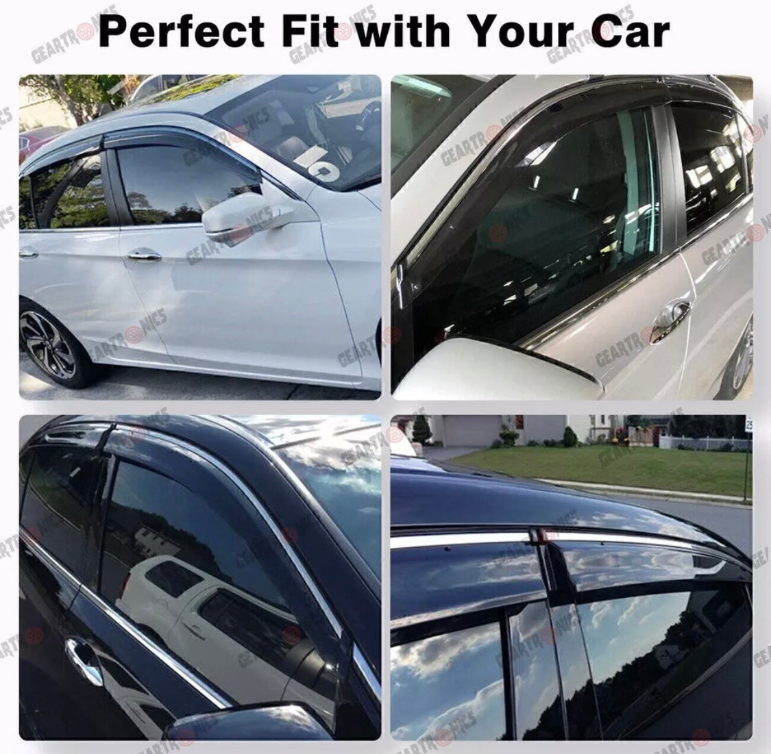 For 2013-2017 Honda Accord Sedan Window Visor Vent Rain Guards w/ Chrome Trim