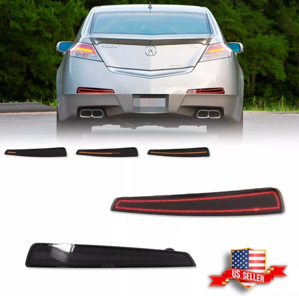 Smoked & Red LED Rear Bumper Reflector Tail Brake Signal Lights for ACURA TL 2009-2011