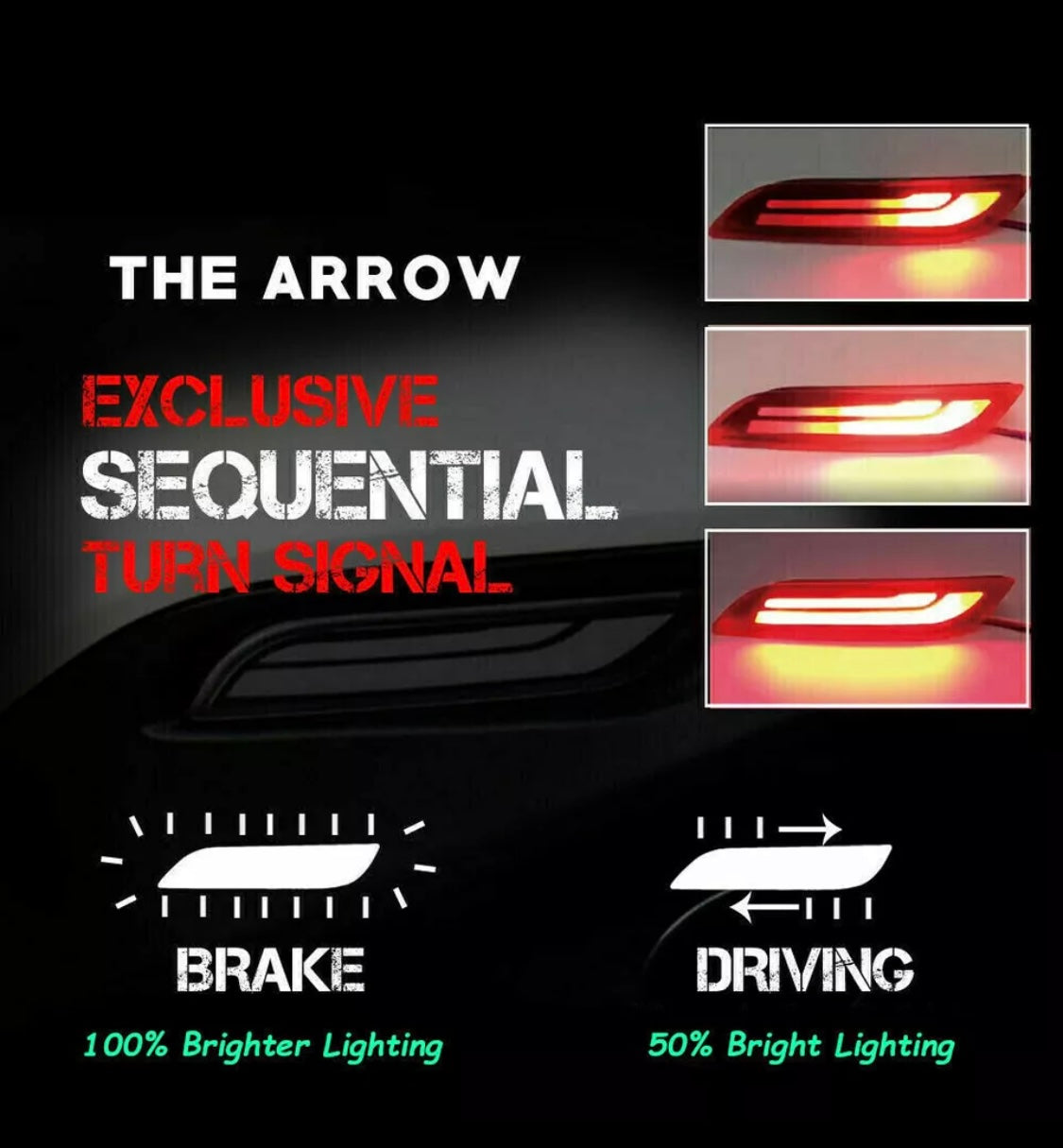 Red LED Bumper Reflector Tail Brake Signal Lamp Foglights For 18-24 Toyota Camry