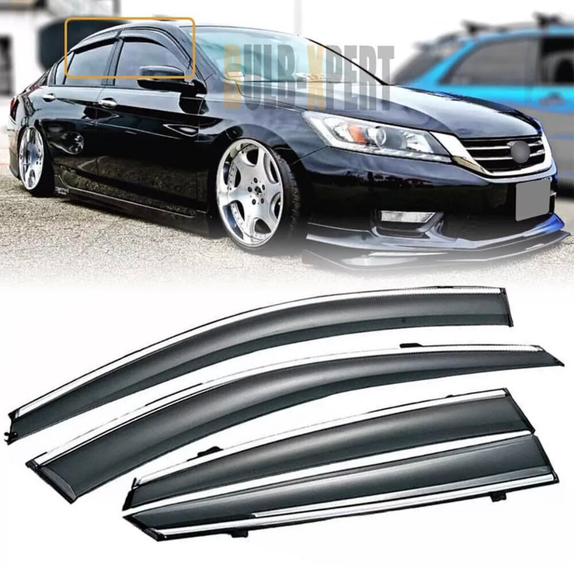For 2013-2017 Honda Accord Sedan Window Visor Vent Rain Guards w/ Chrome Trim