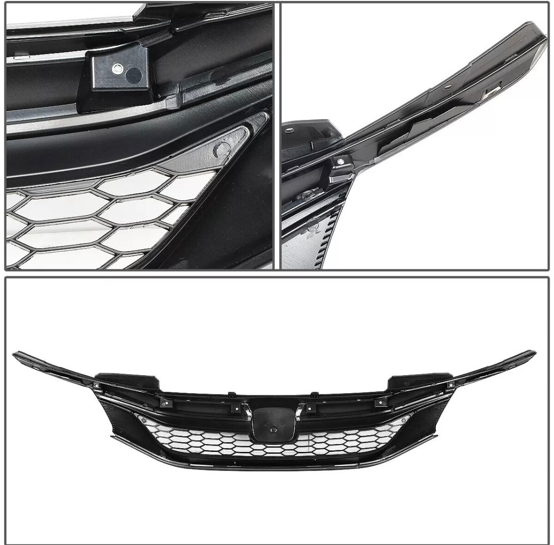 For 2016-2017 9th Gen Honda Accord Sedan Chrome Black JDM Sport Style Front Grille