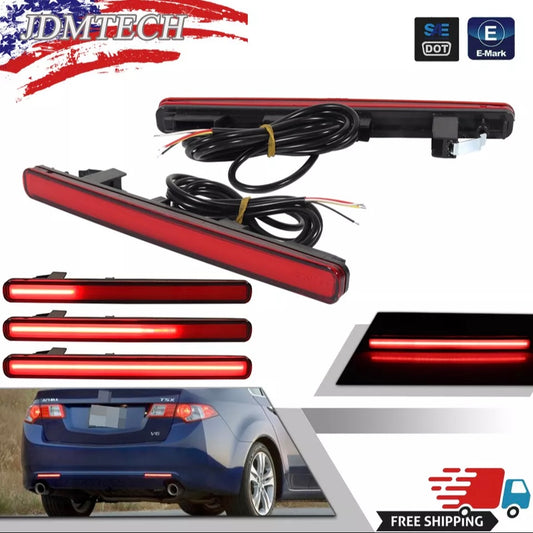 Red LED Bumper Reflector Tail Brake Lights Rear Foglight For 2009-2014 Acura TSX
