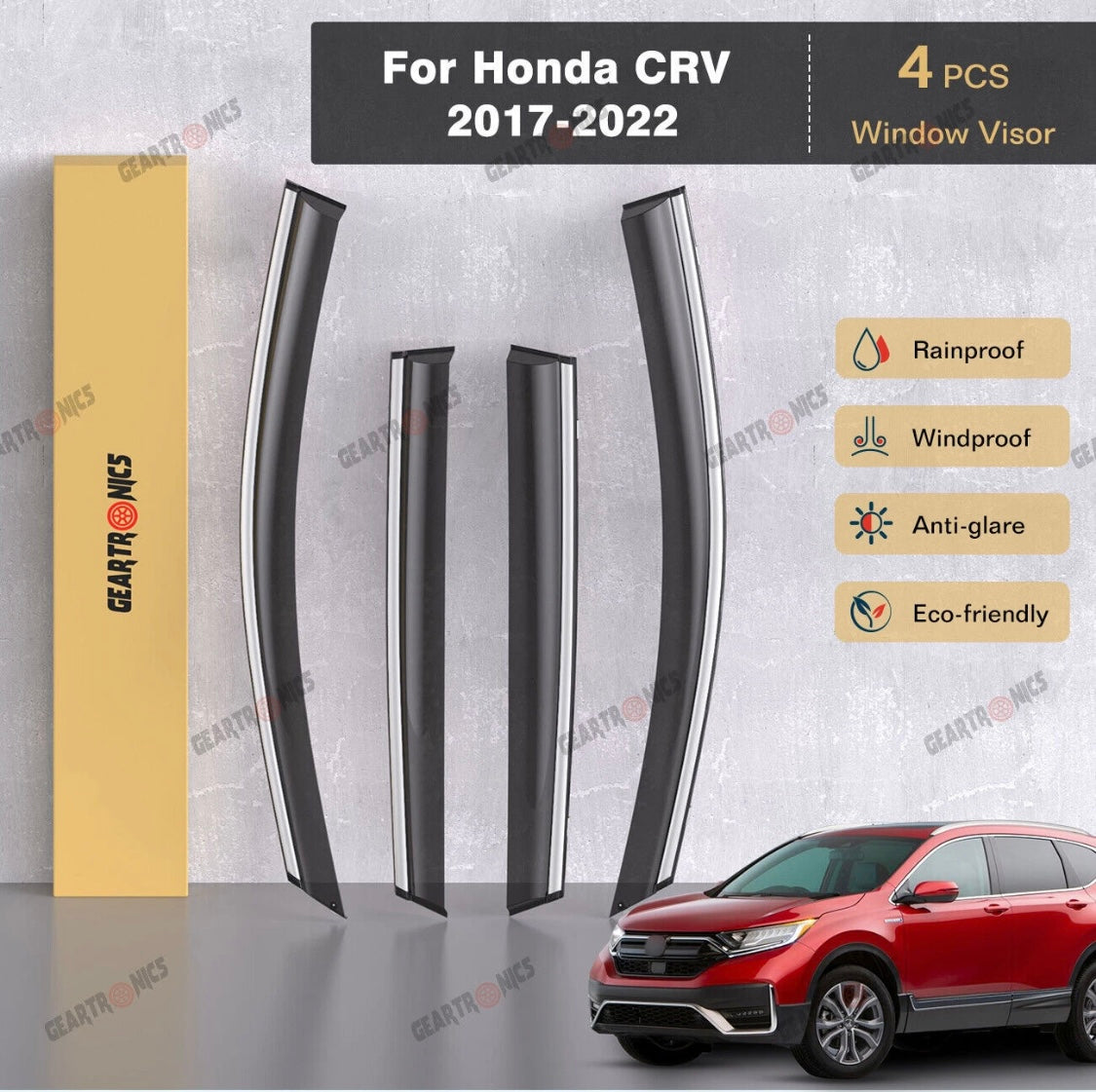 For Honda CR-V CRV 2017-2022 Side Window Vent Visors Rain Guards W/ Chrome Trim