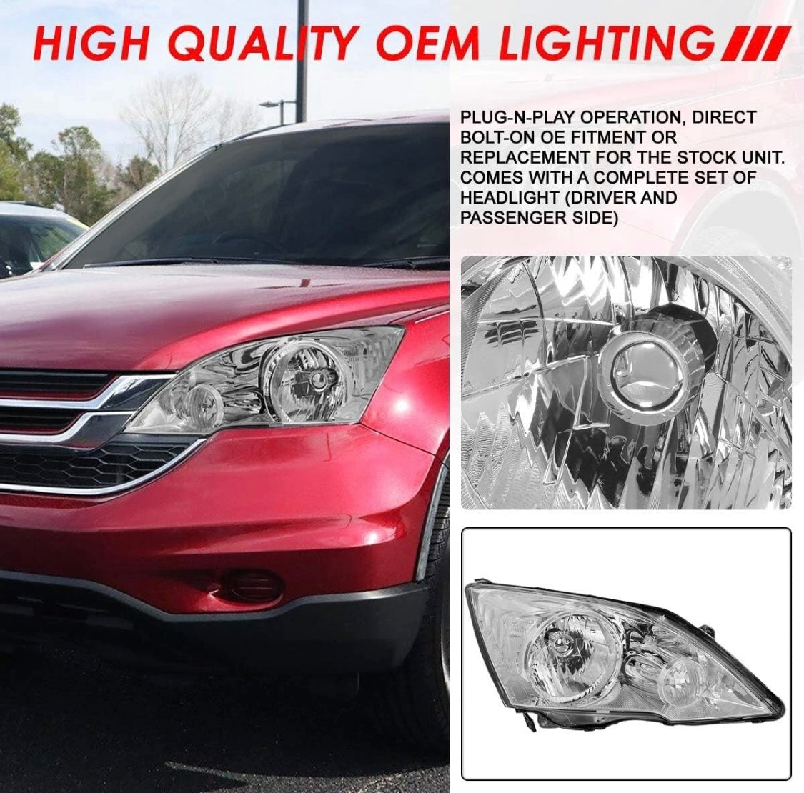 Fully clear headlights for Honda CR-V CRV from 2007, 2008, 2009, 2010 and 2011 (left and right).