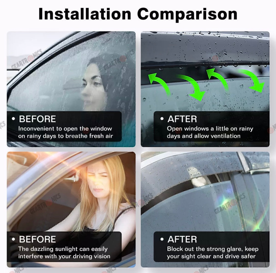 For 2013-2017 Honda Accord Sedan Window Visor Vent Rain Guards w/ Chrome Trim