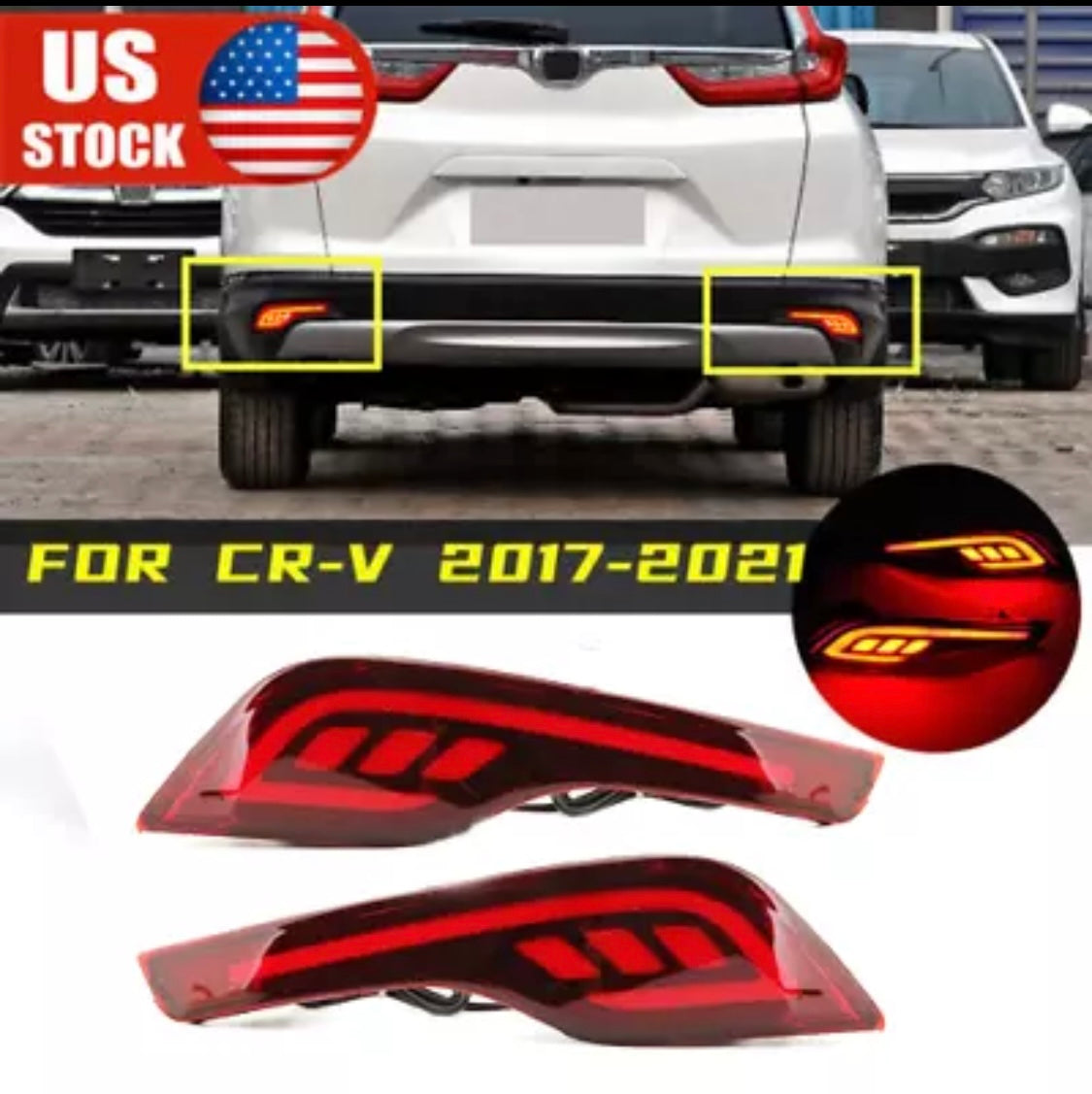 Pair LED Rear Bumper Reflector Brake Tail Fog Light Lamp For Honda CRV 2017-2019