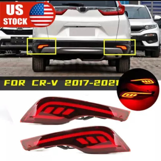 Pair LED Rear Bumper Reflector Brake Tail Fog Light Lamp For Honda CRV 2017-2019