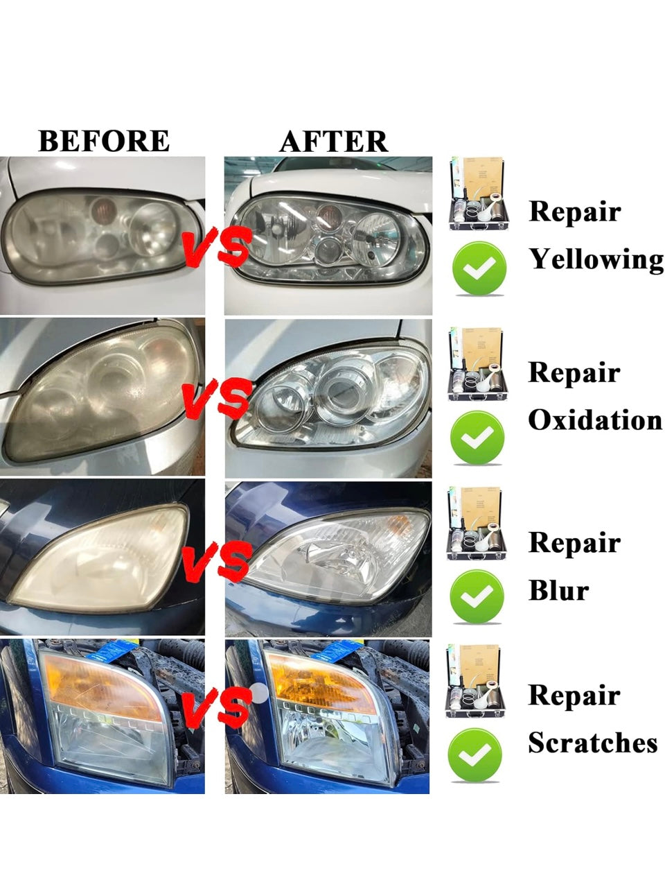 Car Headlight Restoration Kit, Auto Headlight Lens Polish Repair Kit Atomizing Cup Headlight Vapor Renovation Tool with 200ml Liquid for Repair of Scratch,Yellowed, Haze, Oxidized, Cracked Headlights