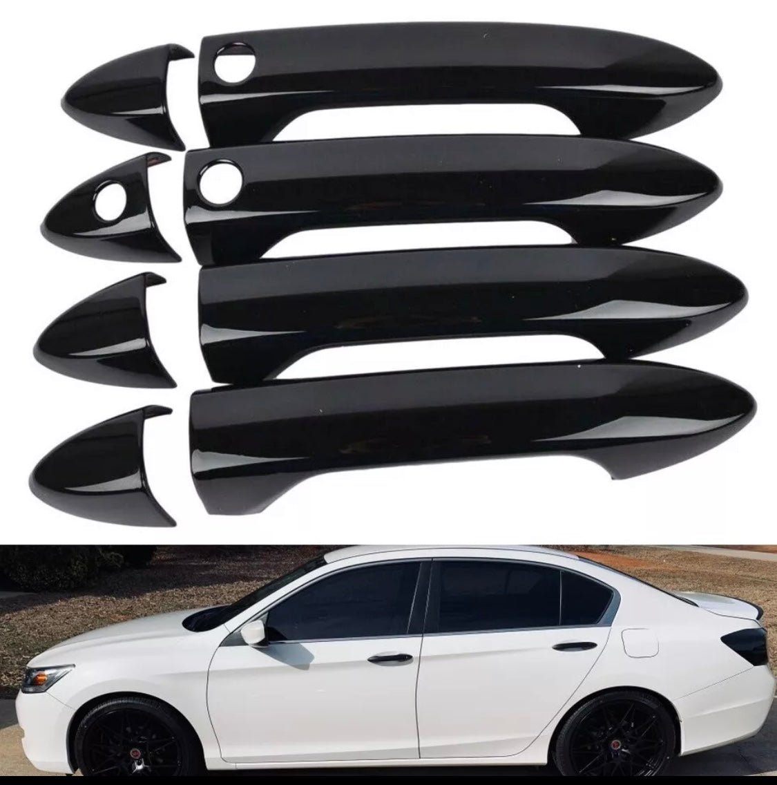 For 2013-2017 Honda Accord GLOSS BLACK Door Handle Covers WITH Front Smartkey