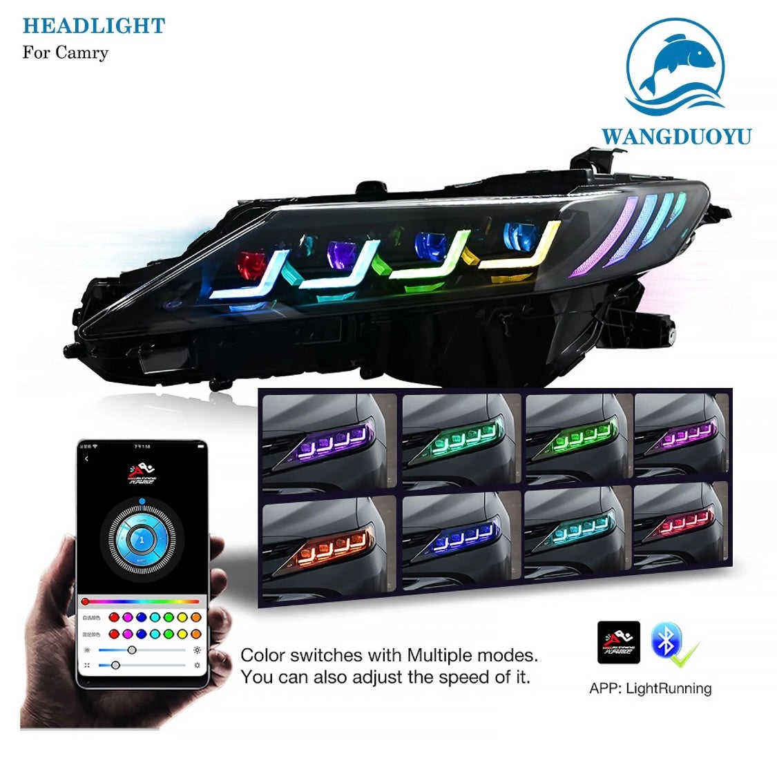 Headlights for Toyota Camry 2018-2024 LE/SE/XLE/XSE/TRD (RGB Quad Projector)