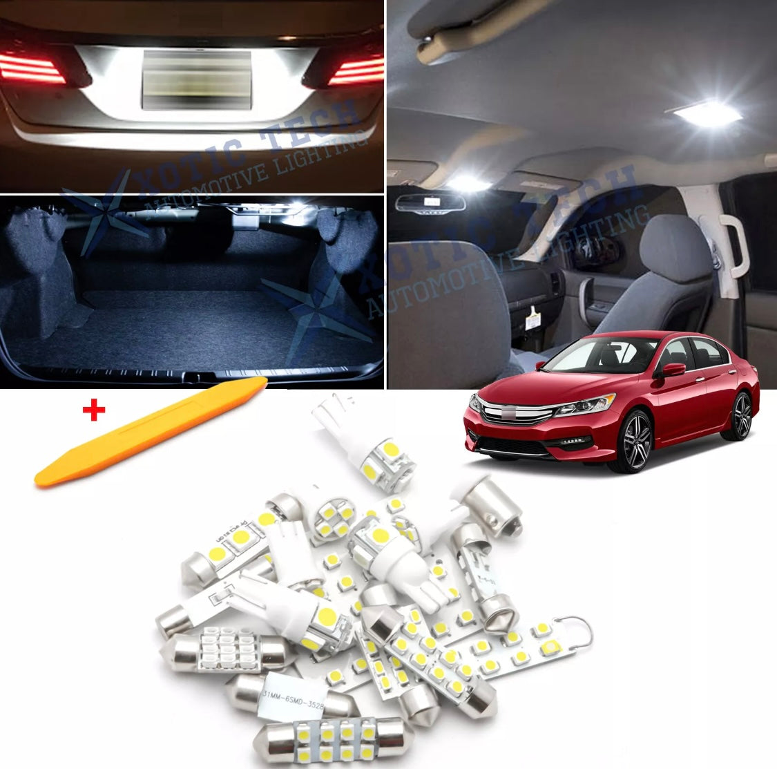 White LED Interior Lights Reverse Package Kit + Tool for Honda Accord 2013-2017