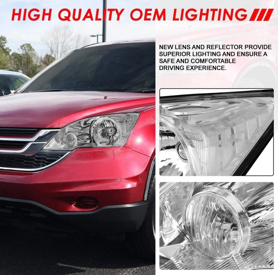 Fully clear headlights for Honda CR-V CRV from 2007, 2008, 2009, 2010 and 2011 (left and right).