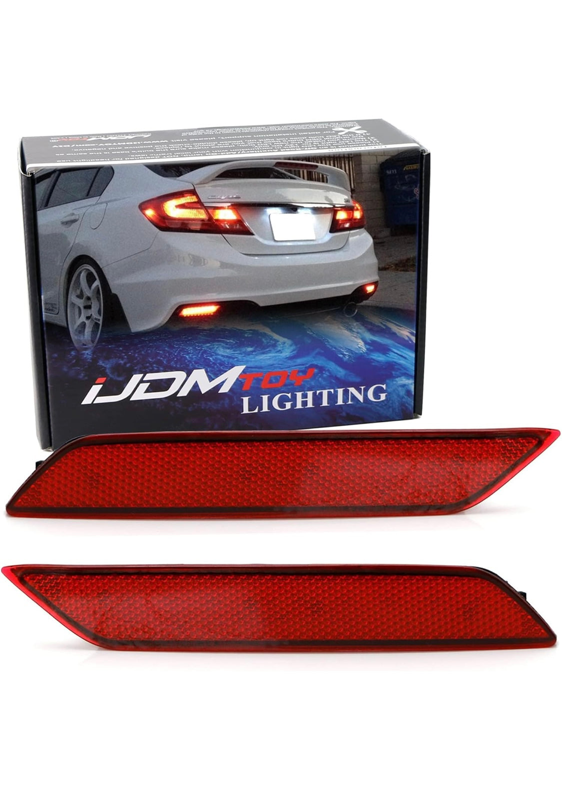iJDMTOY Lentes rojas 60-SMD LED Reflector de parachoques compatibles con Honda Civic Sedan 2013-2015, funciona como faros antiniebla traseros, frenos y traseros