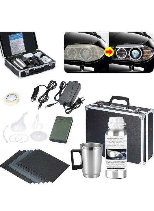 Car Headlight Restoration Kit, Auto Headlight Lens Polish Repair Kit Atomizing Cup Headlight Vapor Renovation Tool with 200ml Liquid for Repair of Scratch,Yellowed, Haze, Oxidized, Cracked Headlights