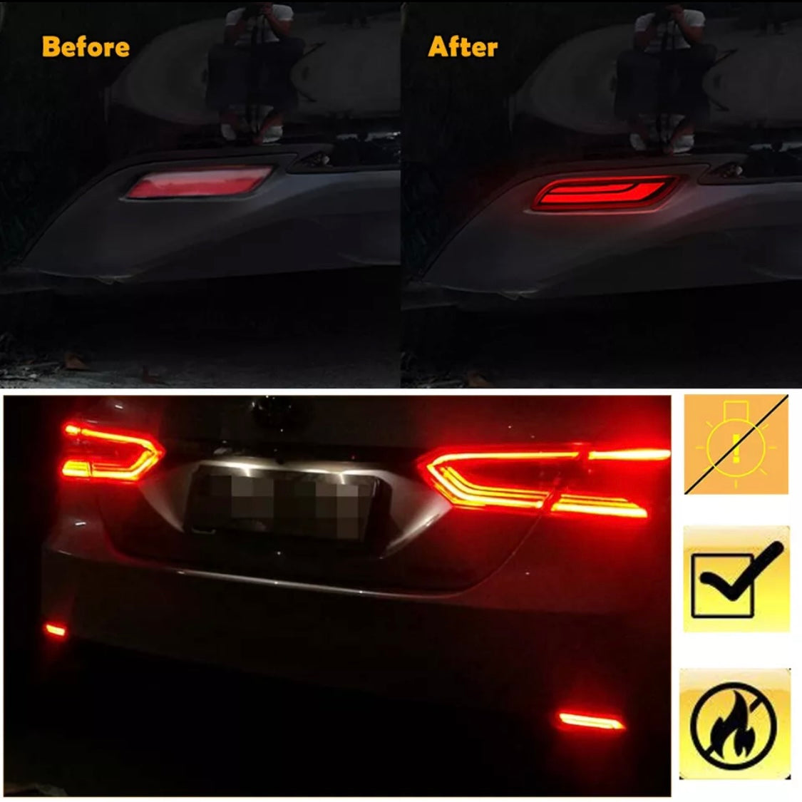 Red LED Bumper Reflector Tail Brake Signal Lamp Foglights For 18-24 Toyota Camry