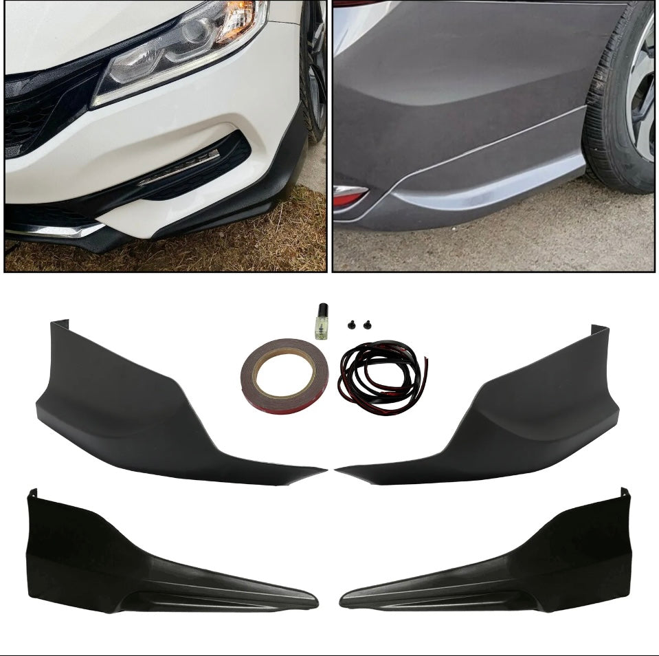 For 16 17 Accord Sedan 4D HFP Style Front + Rear Bumper Lip Splitter Spoiler PU