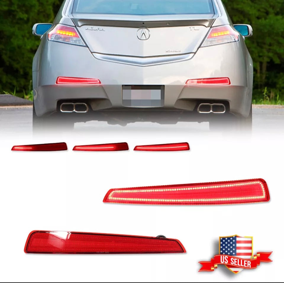Smoked & Red LED Rear Bumper Reflector Tail Brake Signal Lights for ACURA TL 2009-2011