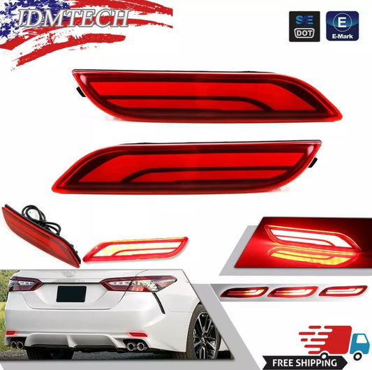 Red LED Bumper Reflector Tail Brake Signal Lamp Foglights For 18-24 Toyota Camry