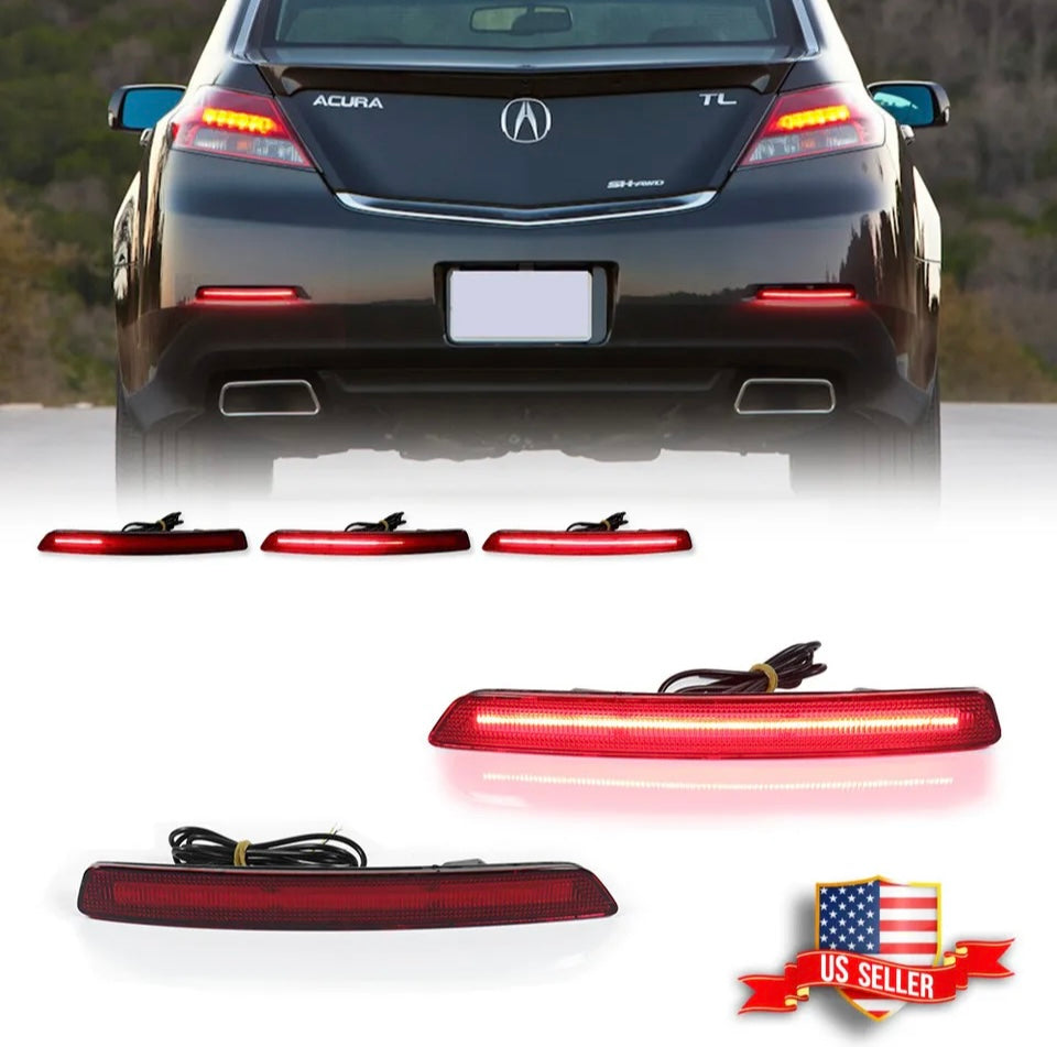Red oh Smoked LED Rear Bumper Reflector Tail Brake Signal Lights for Acura TL 2012-14