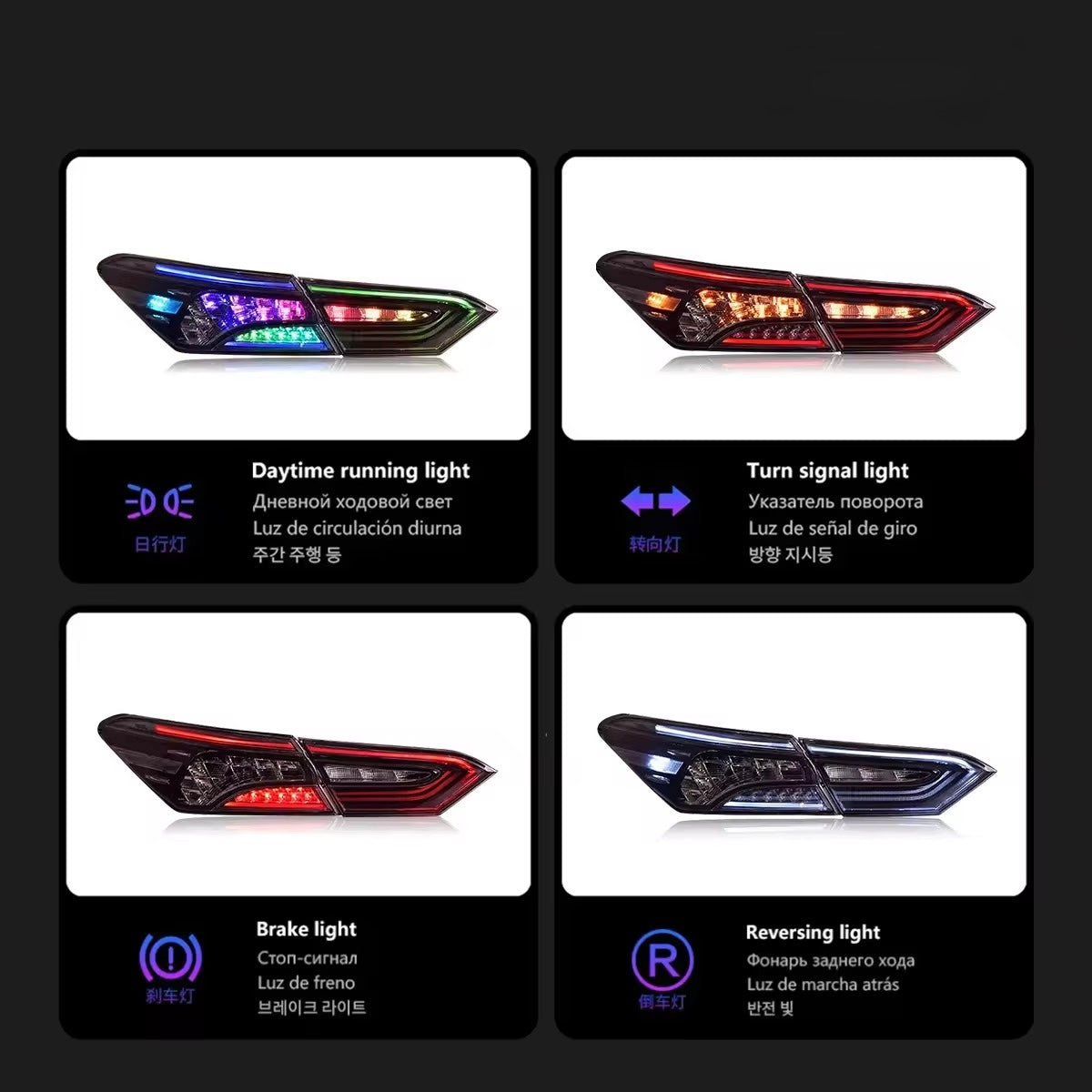 Clear RGB LED Taillights for 8th Gen Toyota Camry (2018-2024)