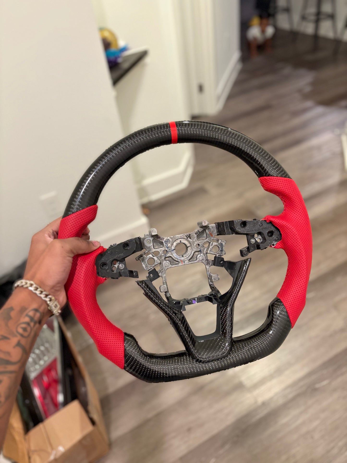 Real Carbon fiber steering wheel Honda Accord 10th  2018 ~ 2022  Red Leather