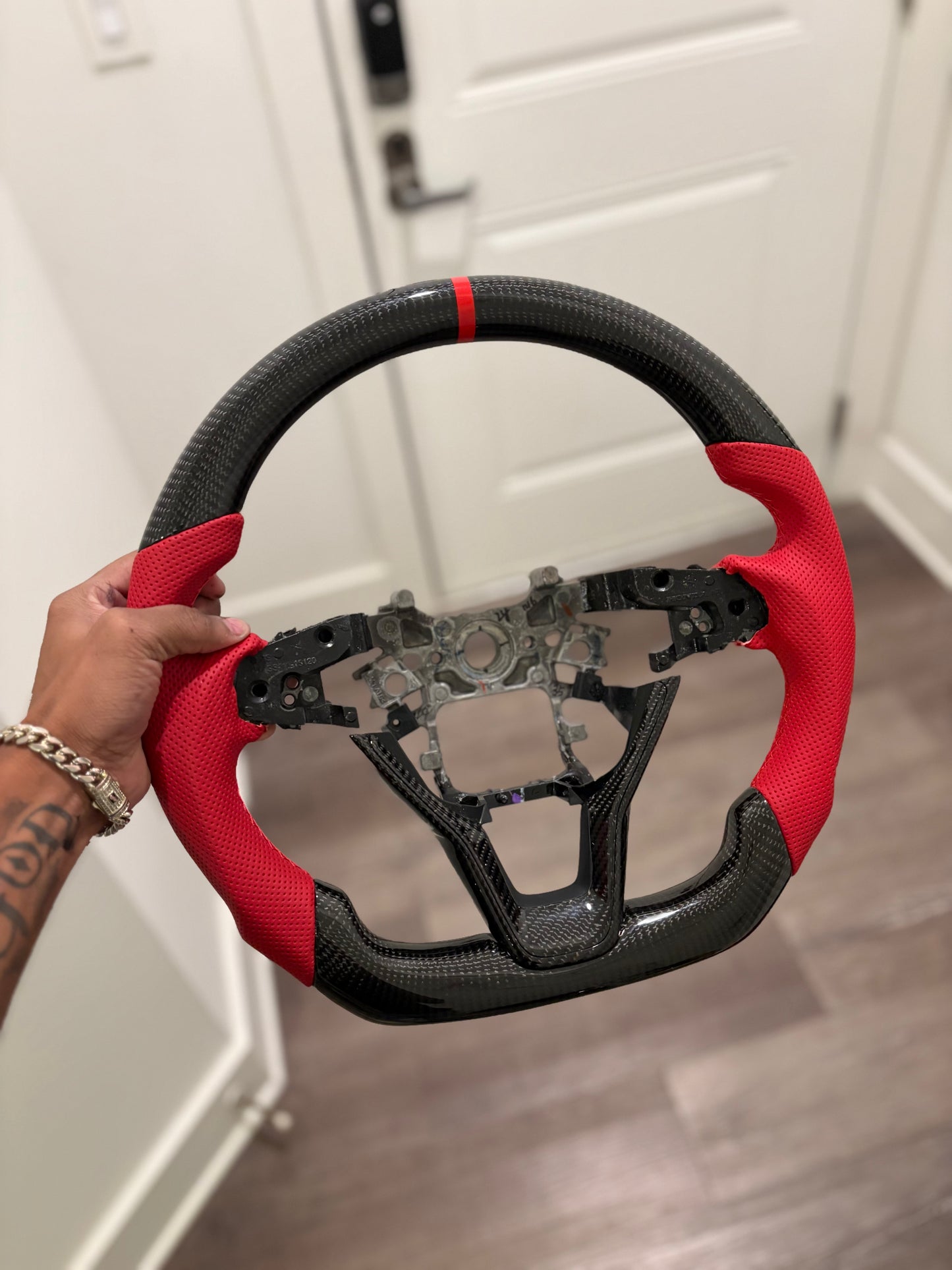 Real Carbon fiber steering wheel Honda Accord 10th  2018 ~ 2022  Red Leather